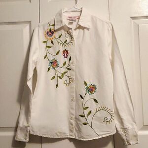 Casey Coleman linen, hand embroidered blouse, small